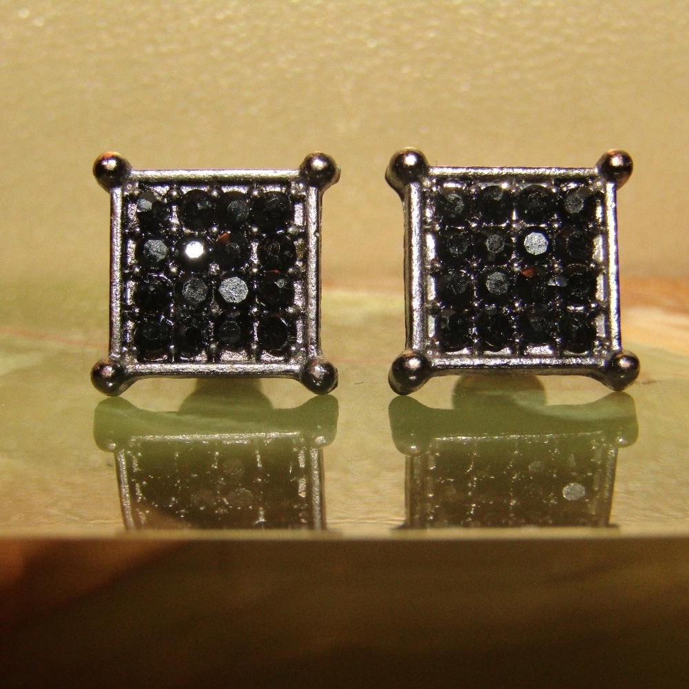 Mens Steel black diamond earrings